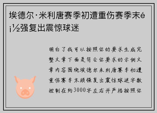 埃德尔·米利唐赛季初遭重伤赛季末顽强复出震惊球迷